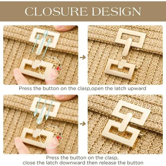 Sweetv Chunli Straw Purse Woven Beach Bag Summer Boho Crossbody Bag Women - Picture 3 of 6